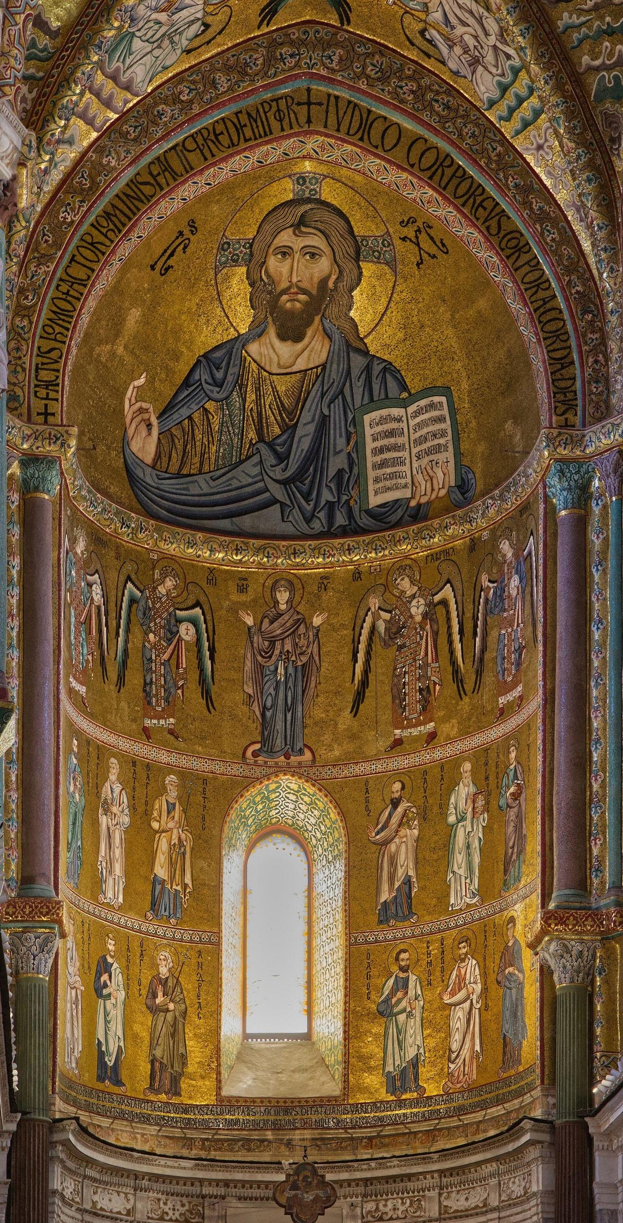 The apse mosaic of Cefalù Cathedral: Christ Pantocrator above rows of saints