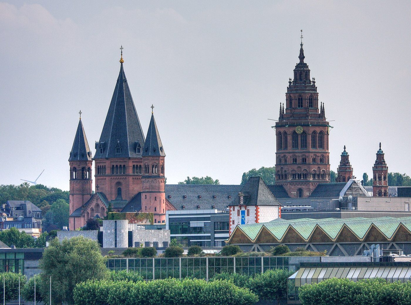 Mainz Cathedral and St Martin's tower seen from across the Rhine