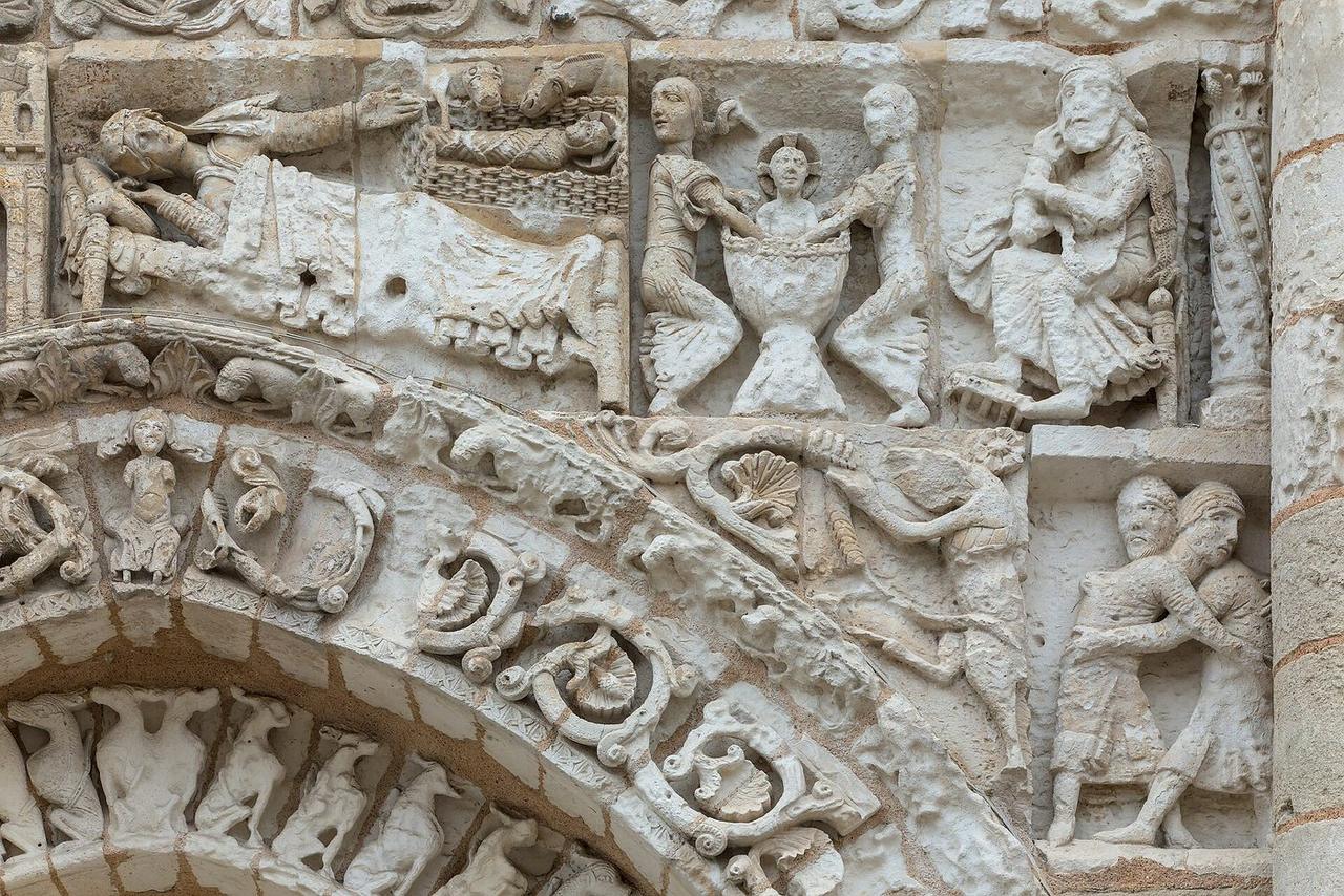 Detail of the carved frieze on the west front of Notre-Dame-la-Grande, Poitiers