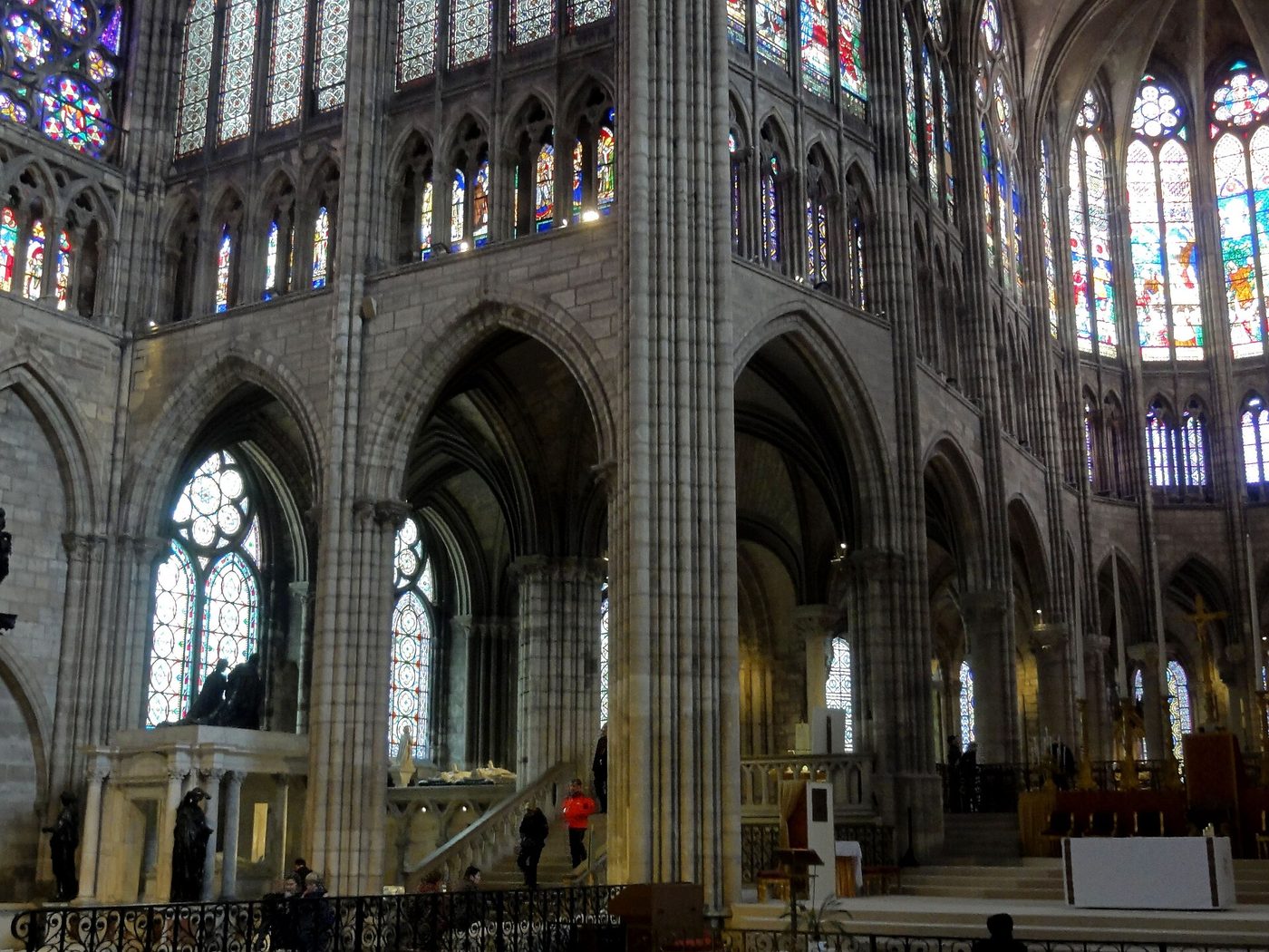 The ambulatory and choir of the Basilica of Saint-Denis with its stained glass