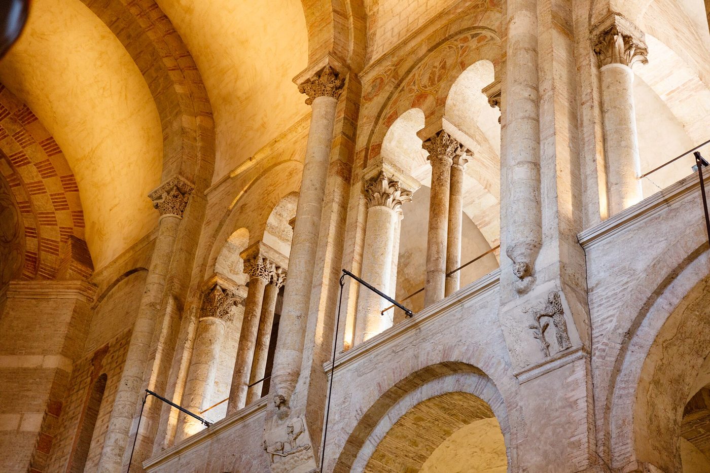 The tribune gallery of Saint-Sernin, Toulouse, in warm light