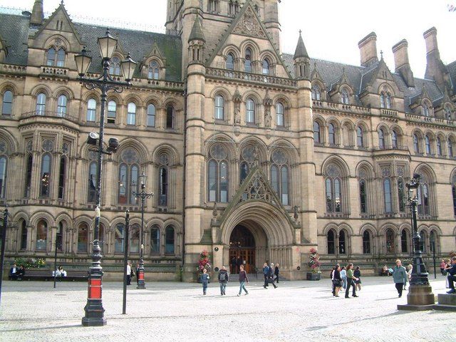 Manchester Town Hall from Albert Square: Waterhouse's Gothic facade and clock tower