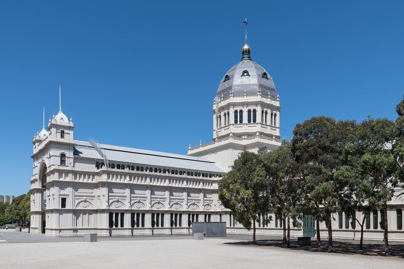 The Royal Exhibition Building, Melbourne: the domed great hall and its classical ranges in Carlton Gardens