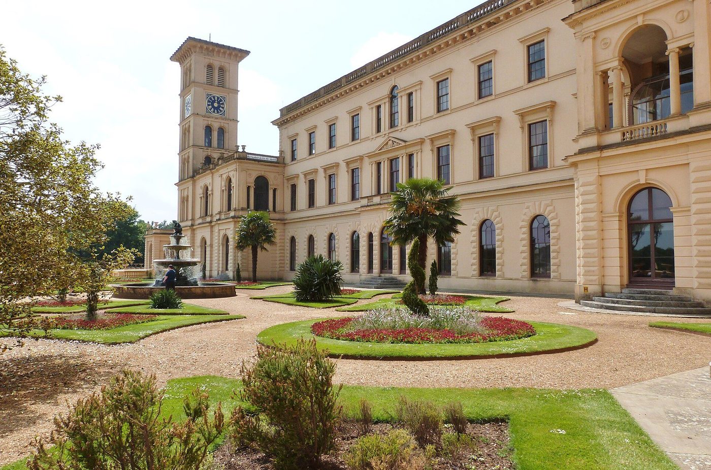 Osborne House from the garden: the Italianate villa front and campanile above the terraced gardens