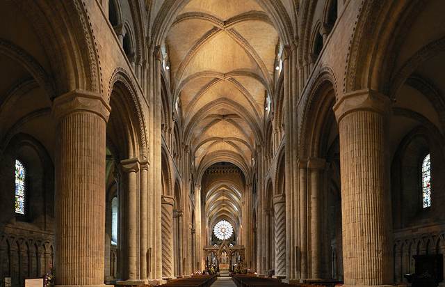 Early rib vaults spanning the nave of Durham Cathedral