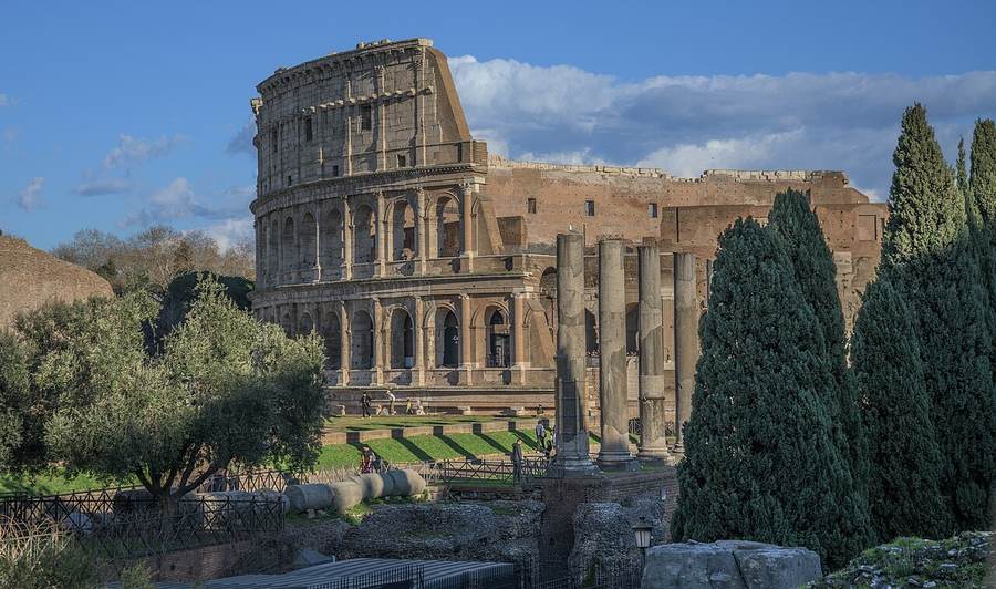 Stacked orders framing the arcades of the Colosseum in Rome