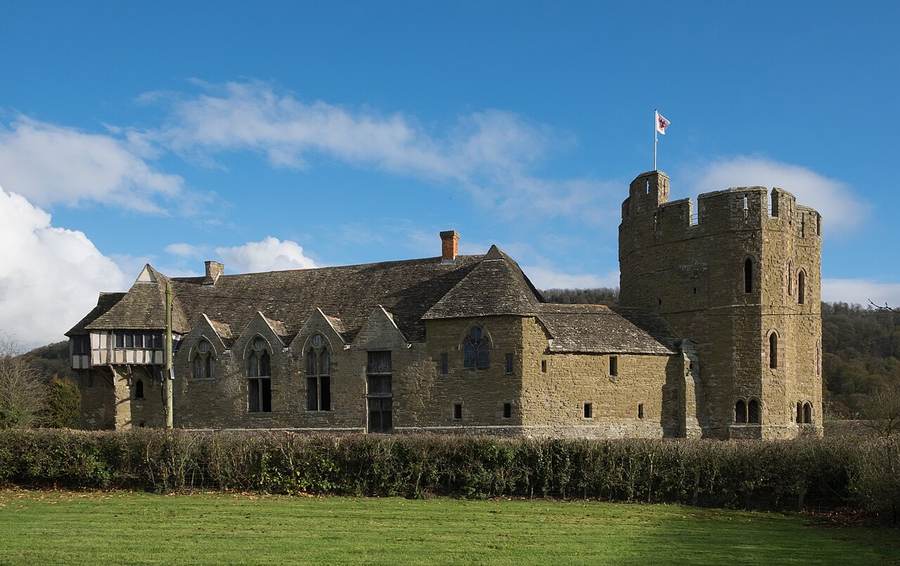 Great hall and towers of the fortified manor house at Stokesay