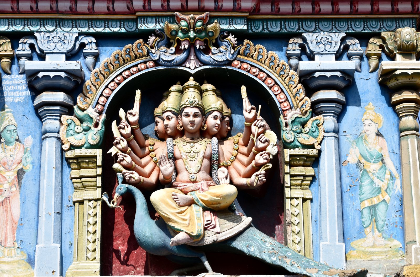 Carved pillars and sculpture of a south Indian temple hall