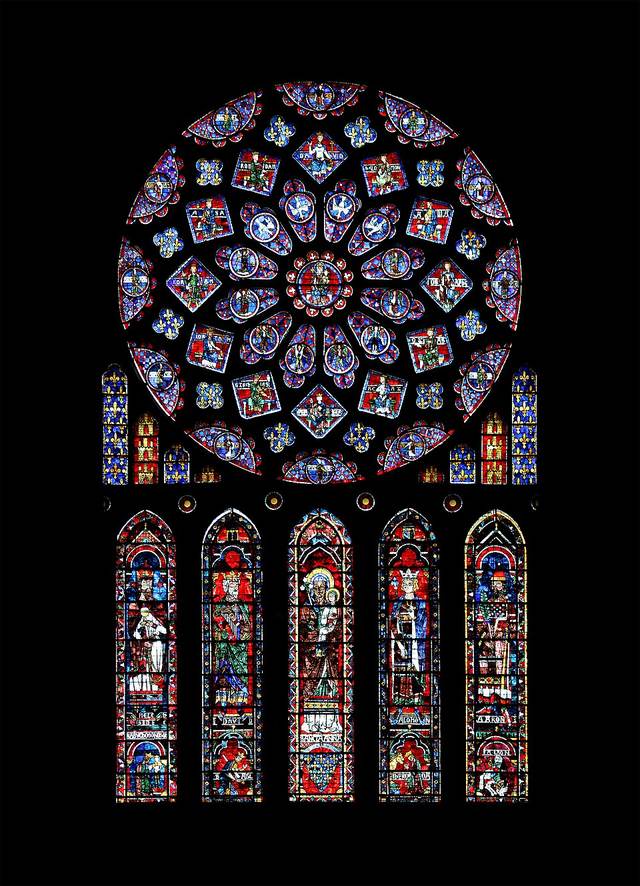 North rose window and lancets of Chartres Cathedral