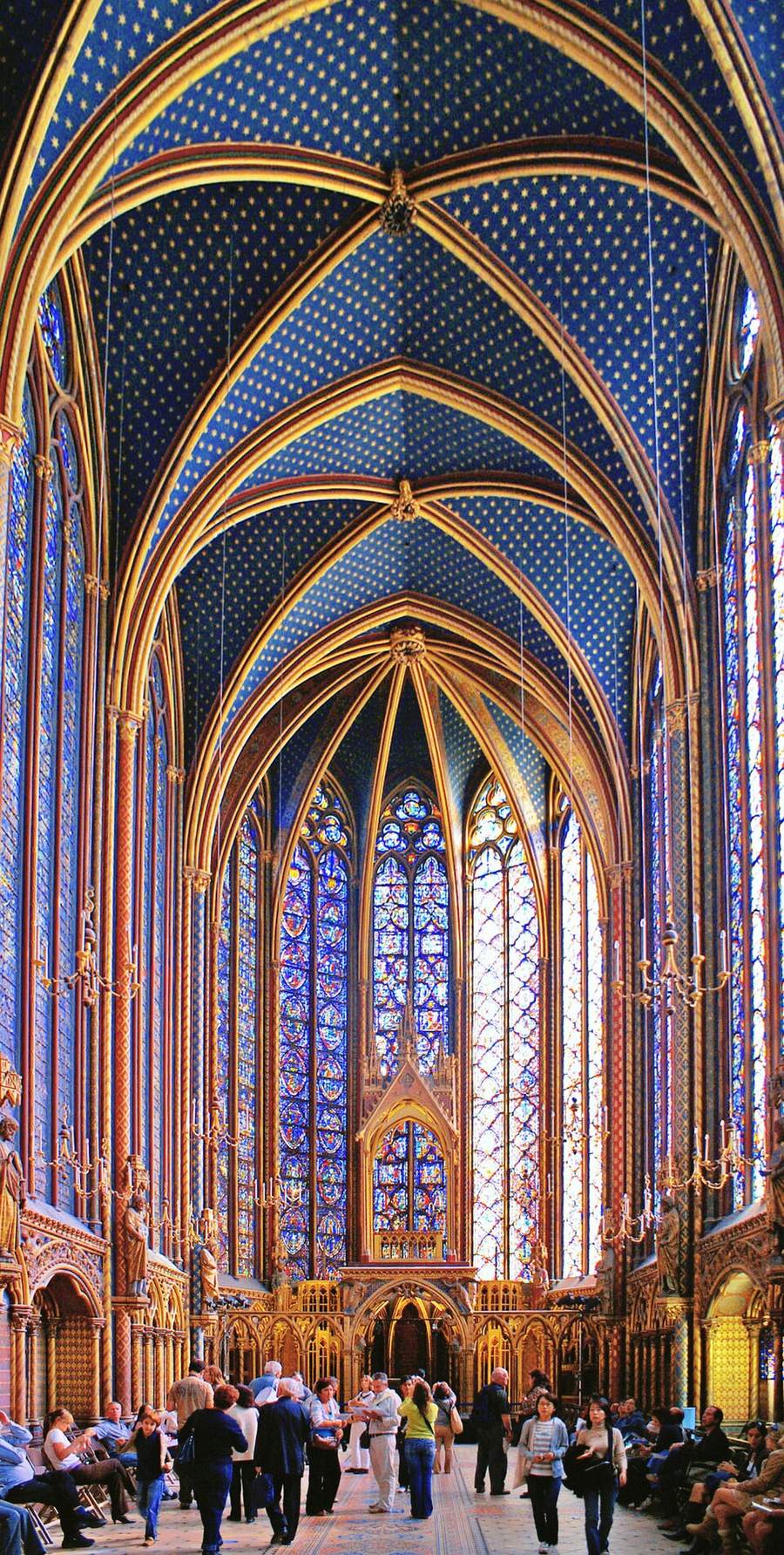 Stained glass walls of the upper chapel of Sainte-Chapelle in Paris