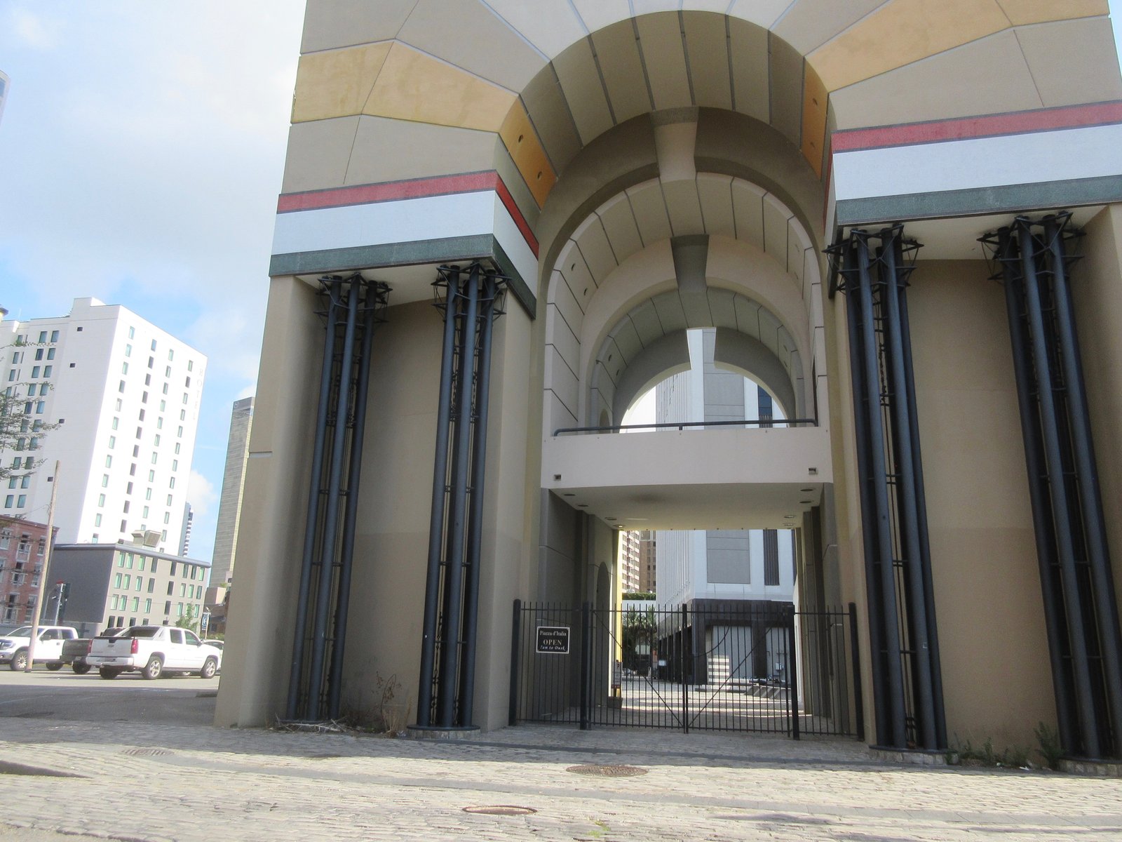 The entrance arch of the Piazza d'Italia on Commerce Street, New Orleans