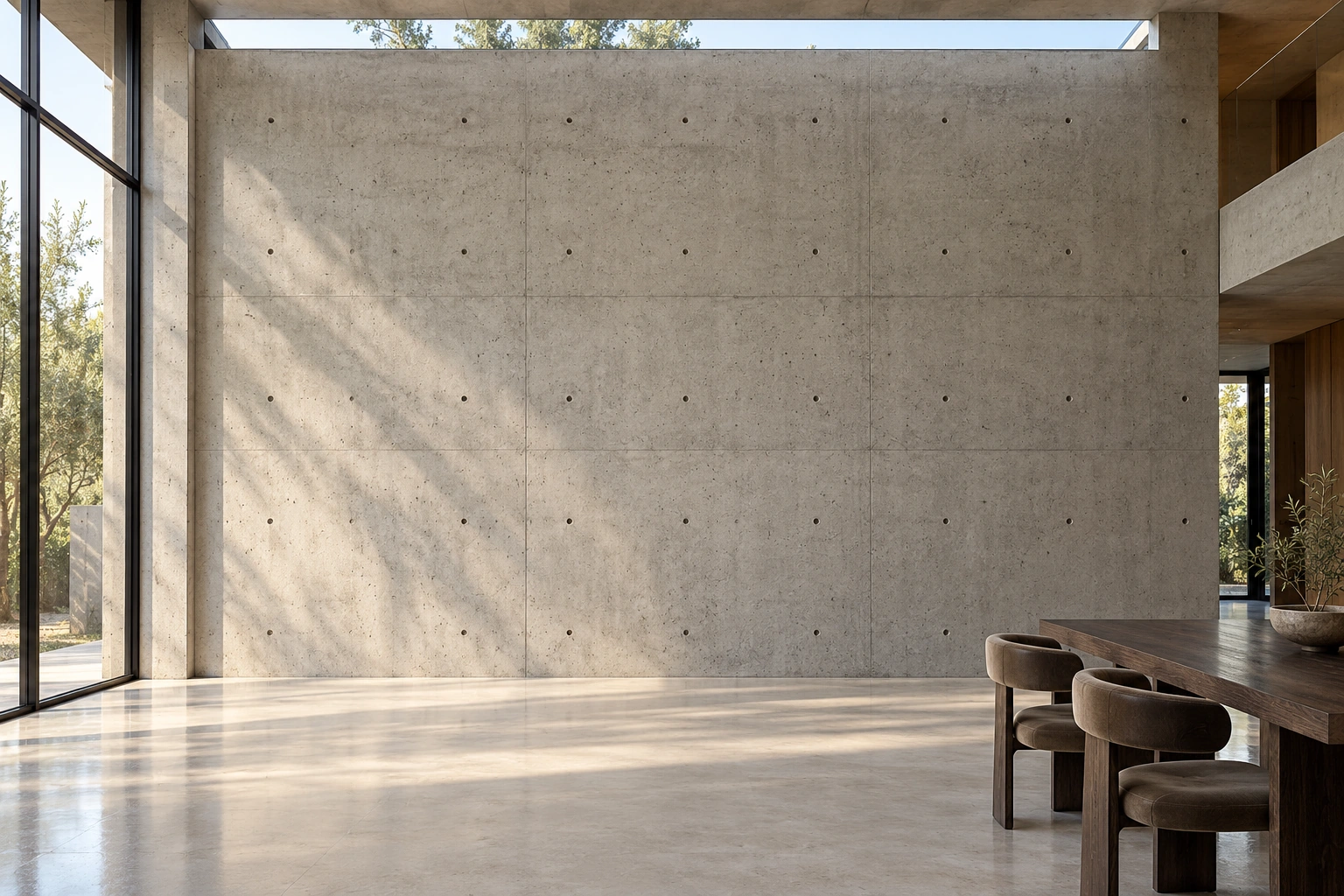 Dining gallery — Exposed concrete architectural study