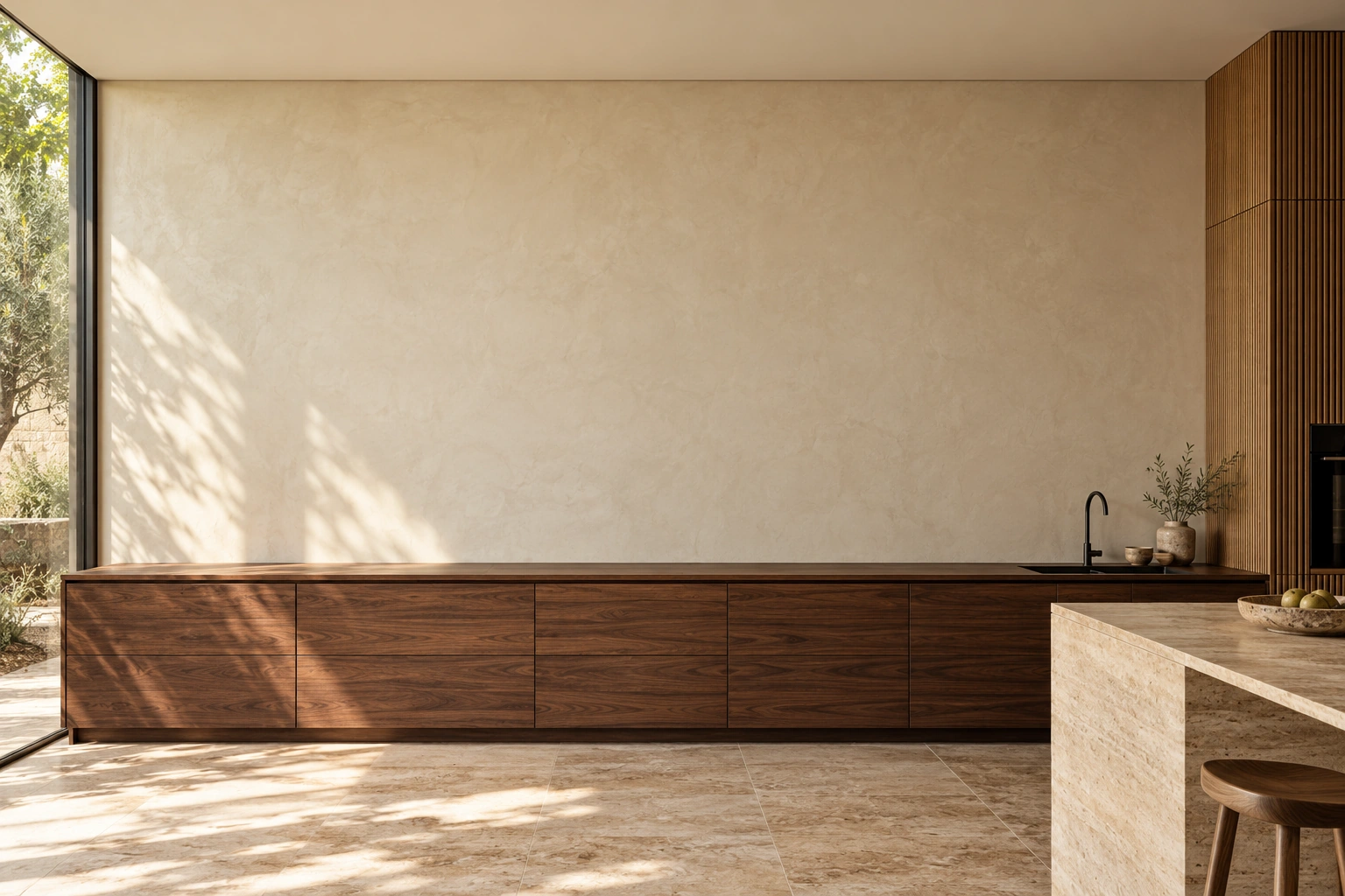 Walnut kitchen — Microcement architectural study