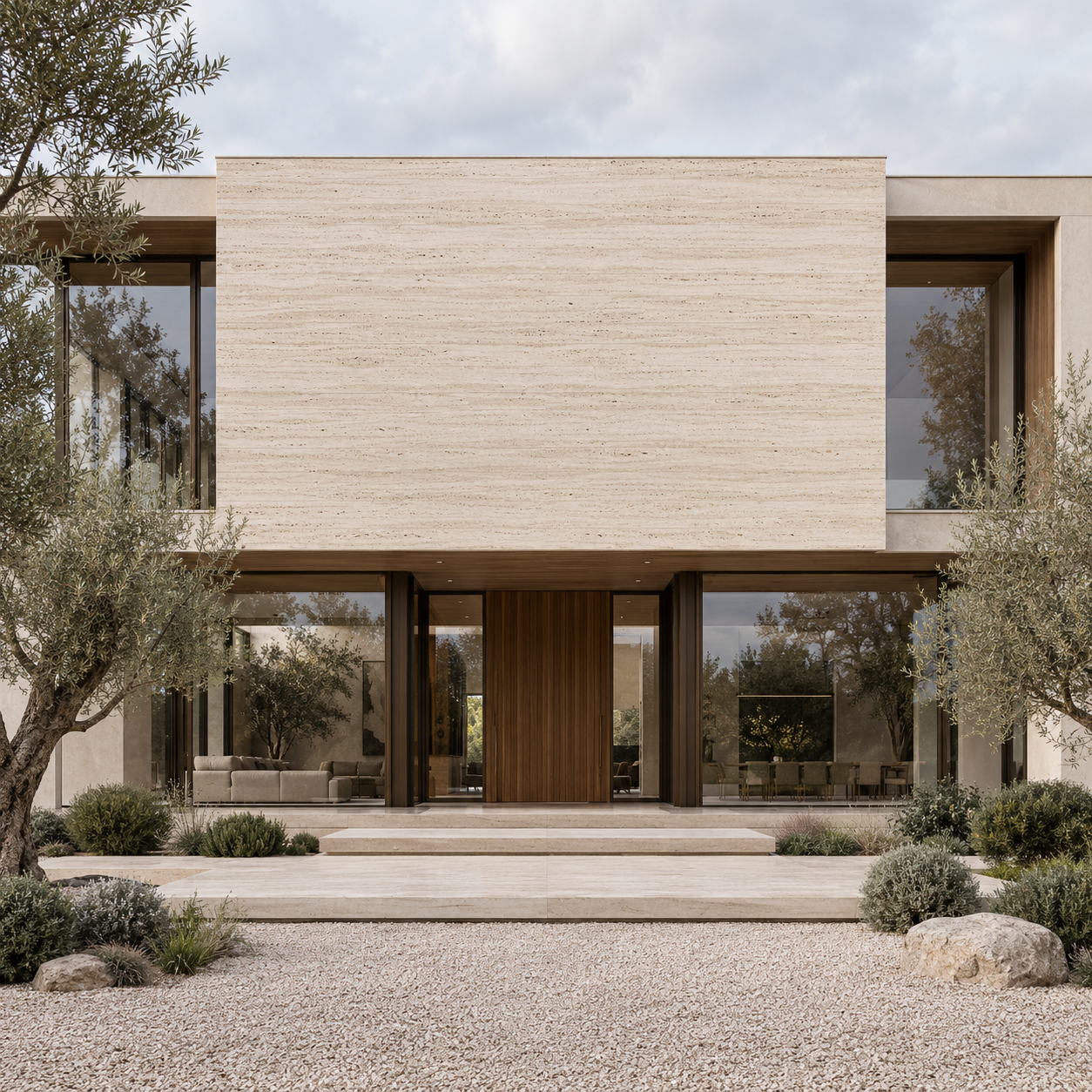 Vein-cut travertine architectural visualization