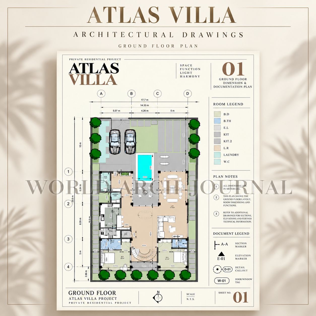Atlas Villa ground floor plan presentation sheet