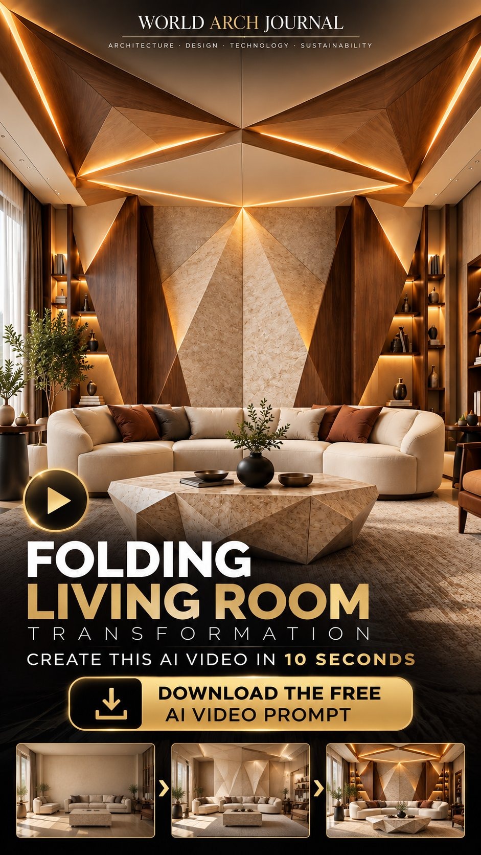 Folding Interior Transformation: Living Room Video Prompt prompt preview