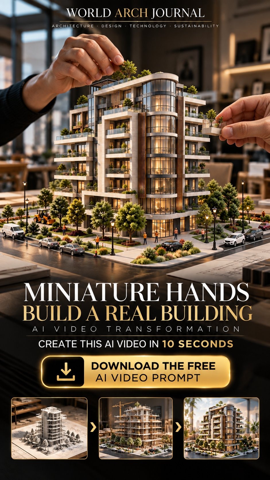 Miniature Hands Build a Real Building: Video Prompt prompt preview